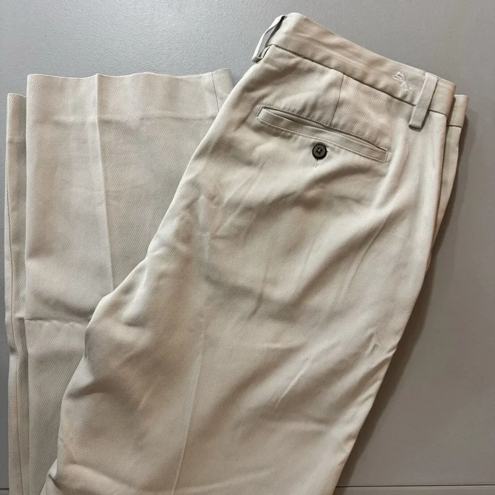 Tommy Bahama Tan Silk Blend Flat‎ Front Straight Leg Dress Pants Men's 35x32